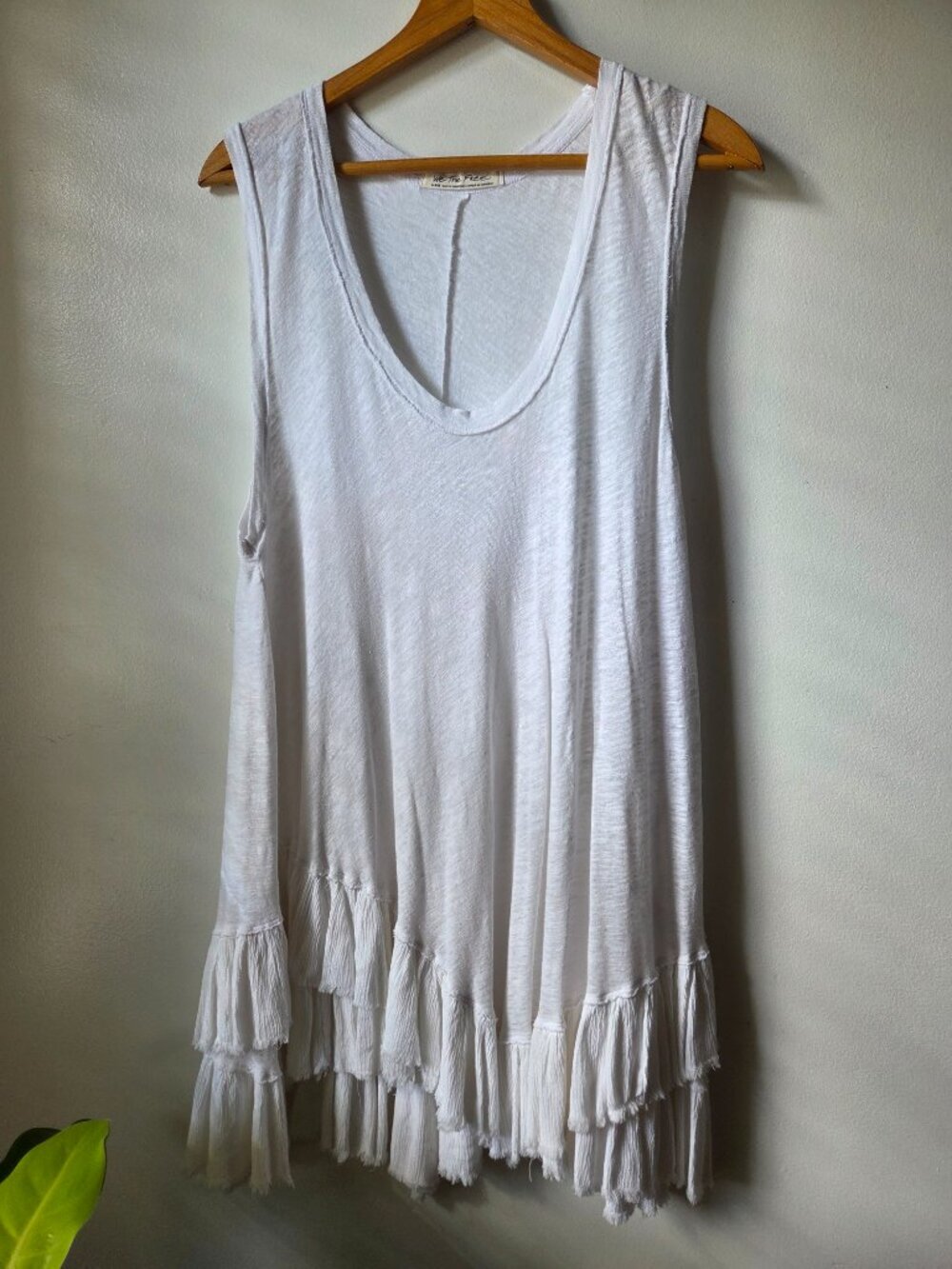 LIKE NEW WE THE FREE LINEN BLEND SCOOP NECK TANK RUFFLED WHITE SHORT DRESS L